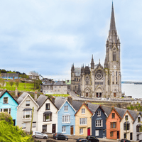 Historic buildings and church in Ireland representing Irish work visa opportunities